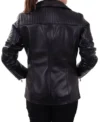 Quilted Shoulder Black Leather Biker Jacket Back