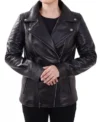 Quilted Shoulder Black Leather Biker Jacket Front