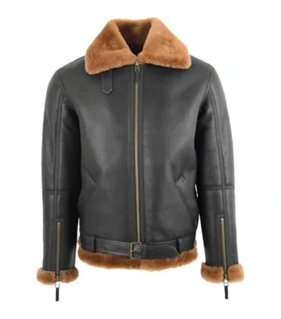 RAF Black B3 Bomber Jacket with Brown Shearling Lining