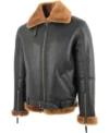 RAF Black B3 Bomber Jacket with Brown Shearling Lining For Sale
