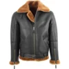 RAF Black B3 Bomber Jacket with Brown Shearling Lining Front