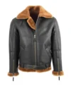 RAF Black B3 Bomber Jacket with Brown Shearling Lining Front