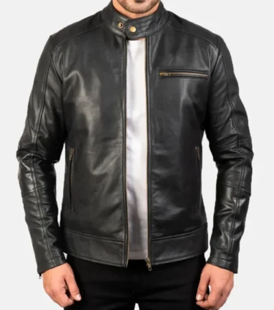Slim Fit Black Cafe Racer Leather Jacket
