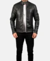 Slim Fit Black Cafe Racer Leather Jacket Front