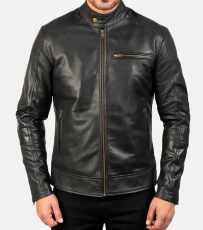 Slim Fit Black Cafe Racer Leather Jacket Sale