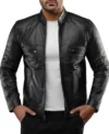 Slim Fit Black Leather Racer Jacket