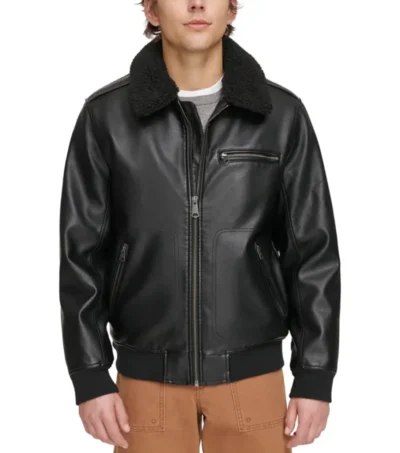 Stylish Black Bomber Jacket with Leather and Fur