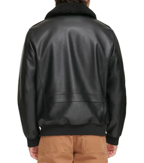 Stylish Black Bomber Jacket with Leather and Fur Back