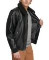 Stylish Black Bomber Jacket with Leather and Fur Pocket