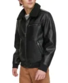 Stylish Black Bomber Jacket with Leather and Fur Side Look