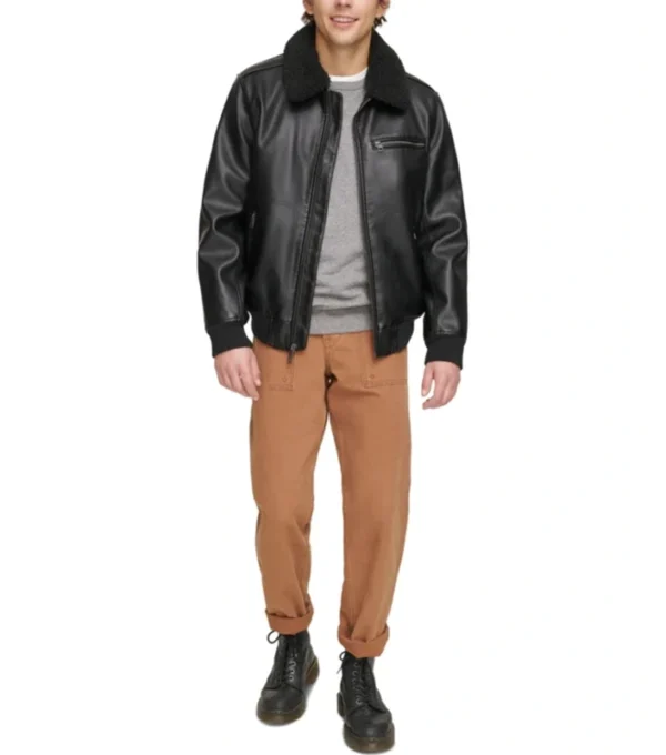 Stylish Black Bomber Jacket with Leather and Furs