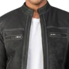 Stylish Black Leather Cafe Racer Jacket with Zipper Front