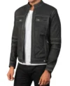Stylish Black Leather Cafe Racer Jacket with Zipper on Sale