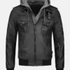 Stylish Black Leather Hooded Jacket for Men