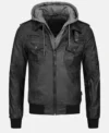 Stylish Black Leather Hooded Jacket for Men