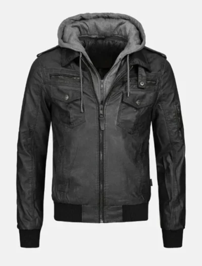 Stylish Black Leather Hooded Jacket for Men