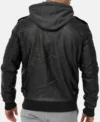 Stylish Black Leather Hooded Jacket for Men Back