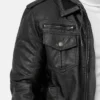Stylish Black Leather Hooded Jacket for Men Front