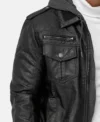 Stylish Black Leather Hooded Jacket for Men Front