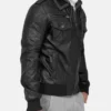 Stylish Black Leather Hooded Jacket for Men Side Look