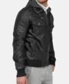 Stylish Black Leather Hooded Jacket for Men Side Look