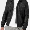 Stylish Black Leather Hooded Jacket for Men on Sale