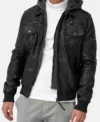 Stylish Black Leather Hooded Jacket for Men on Sale