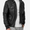Stylish Black Leather Hooded Jacket for Mens