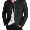 Stylish Black Leather Trucker Jacket