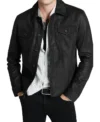 Stylish Black Leather Trucker Jacket