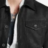 Stylish Black Leather Trucker Jacket Front
