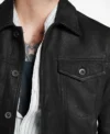 Stylish Black Leather Trucker Jacket Front