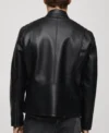 Stylish Black Zippered Leather Jacket Back