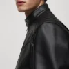 Stylish Black Zippered Leather Jacket Closer