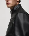 Stylish Black Zippered Leather Jacket Closer