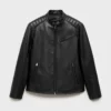 Stylish Black Zippered Leather Jacket Front