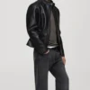 Stylish Black Zippered Leather Jacket Side Look