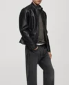 Stylish Black Zippered Leather Jacket Side Look