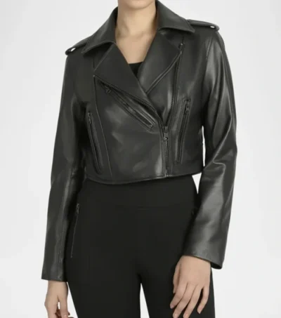 Stylish Women's Black Motorcycle Leather Jacket