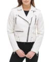 White Leather Biker Jacket for Women