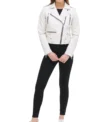 White Leather Biker Jacket for Women Front