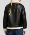 Women Black Leather Aviator Jacket with White Shearling Back
