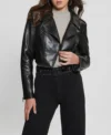 Women Black Leather Cropped Biker Jacket