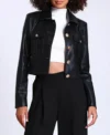 Women Black Leather Cropped Jacket