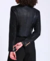 Women Black Leather Cropped Jacket Back