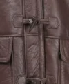 Women Brown Leather Aviator Coat with Hoodie Front