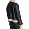 Women's Belted Black Leather Jacket with Shearling Collar Back