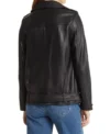 Women's Black Moto Leather Jacket with Waist Belt Back