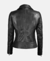 Women's Black Quilted Leather Biker Jacket Back