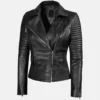 Women's Black Quilted Leather Biker Jacket Side Look